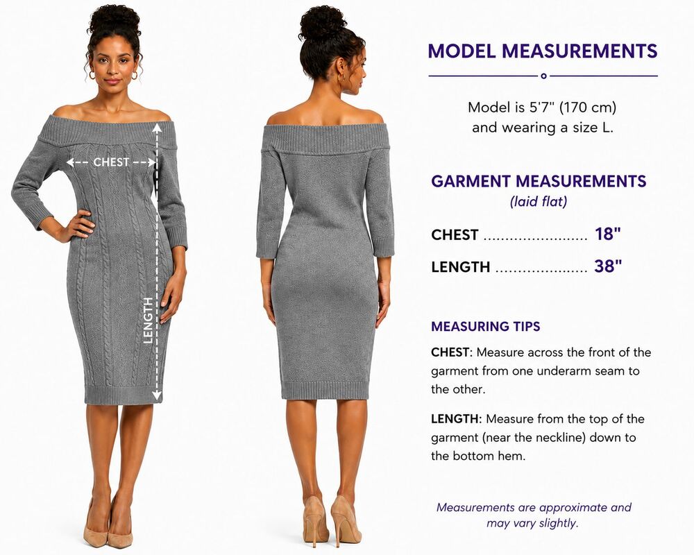 NY & Company Gray Off Shoulder Sweater Dress Large Cable Knit 3/4 Sleeve Knee - Picture 4 of 9